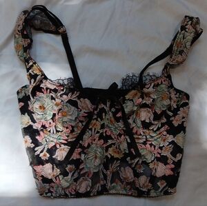 Victoria's Secret Black Mesh Floral Corcet